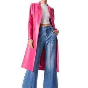 NWT Alice + Olivia Macey Vegan Leather Notch Collar Long Blazer XS